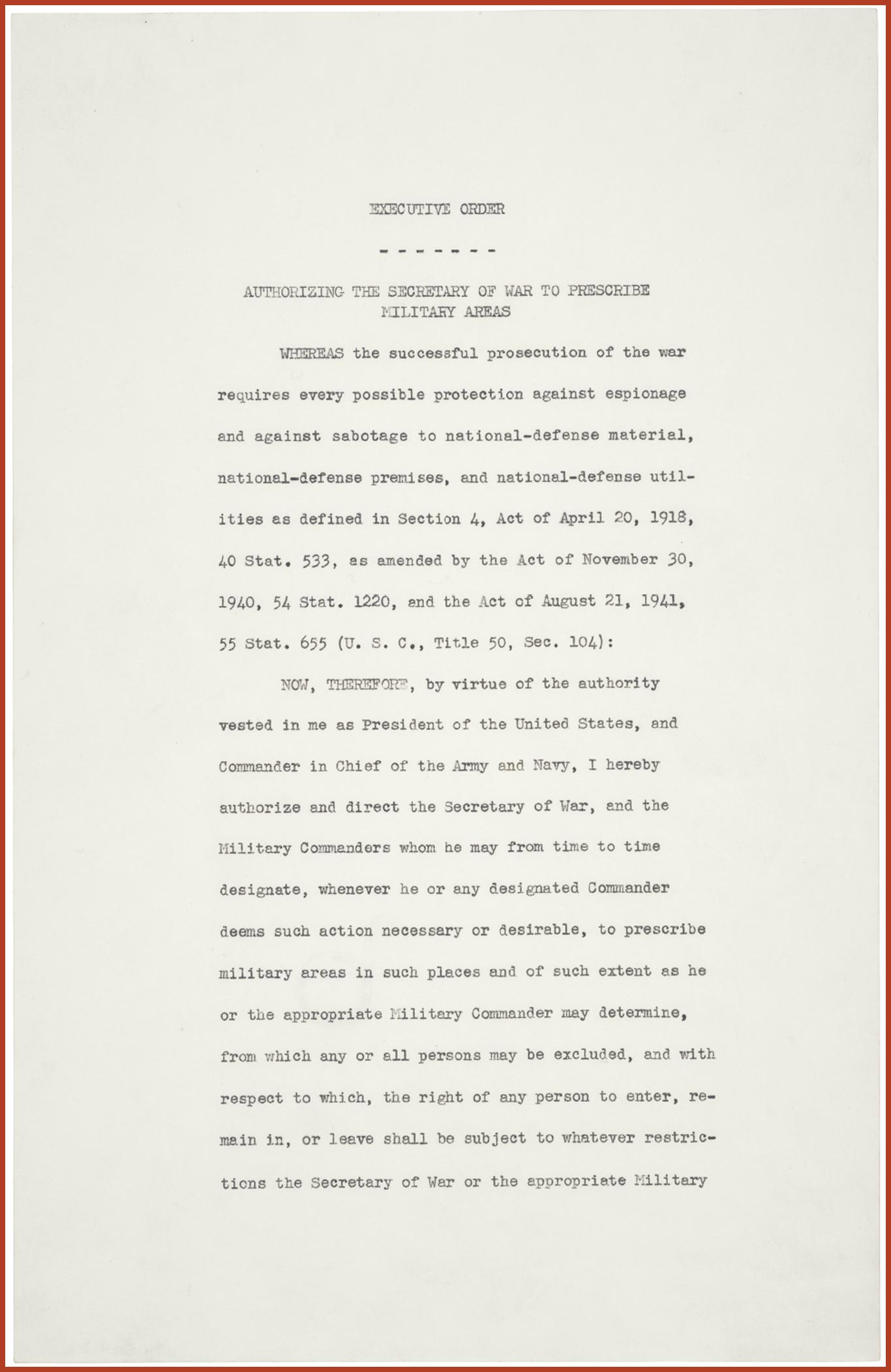 Document of a Japanese Relocation Order approving to move Japanese-Americans to internment camps.