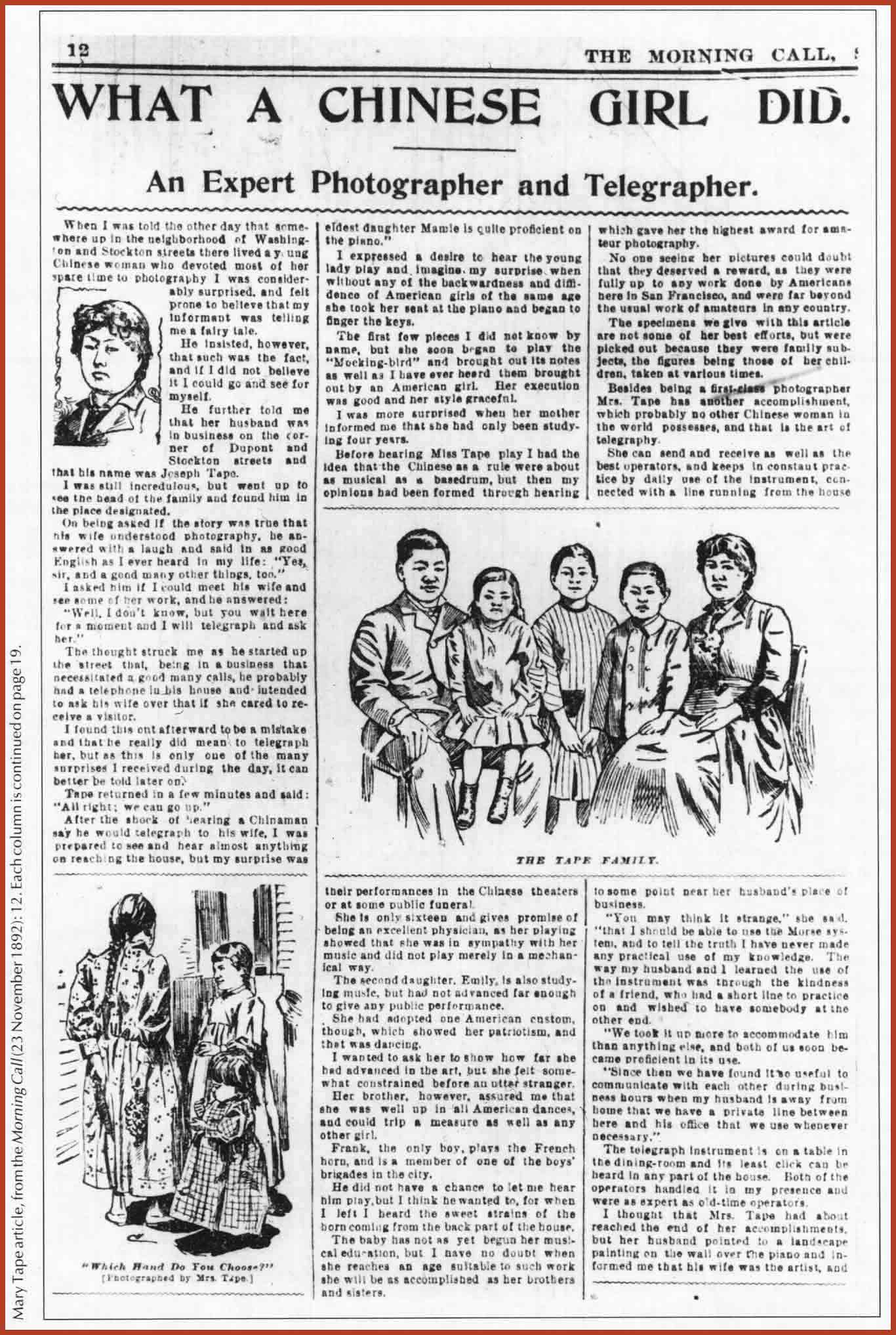 Newspaper article titled, "What a chinese girl did."