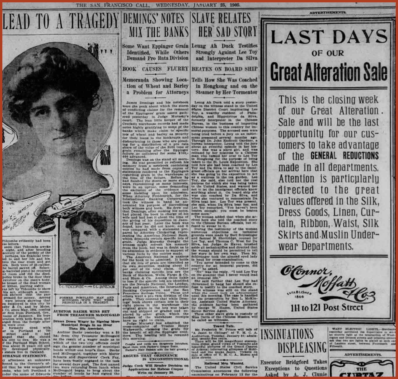 Article titled, "Slave Relates Her Sad Story," from the San Francisco Call.