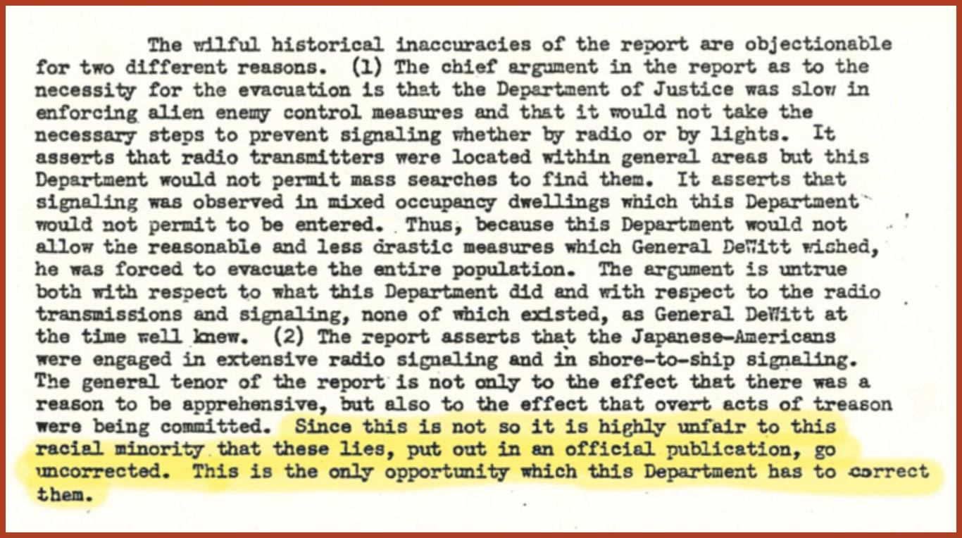 Memo from Edward J. Ennis to Herbert Wechsler regarding Korematsu v. United States