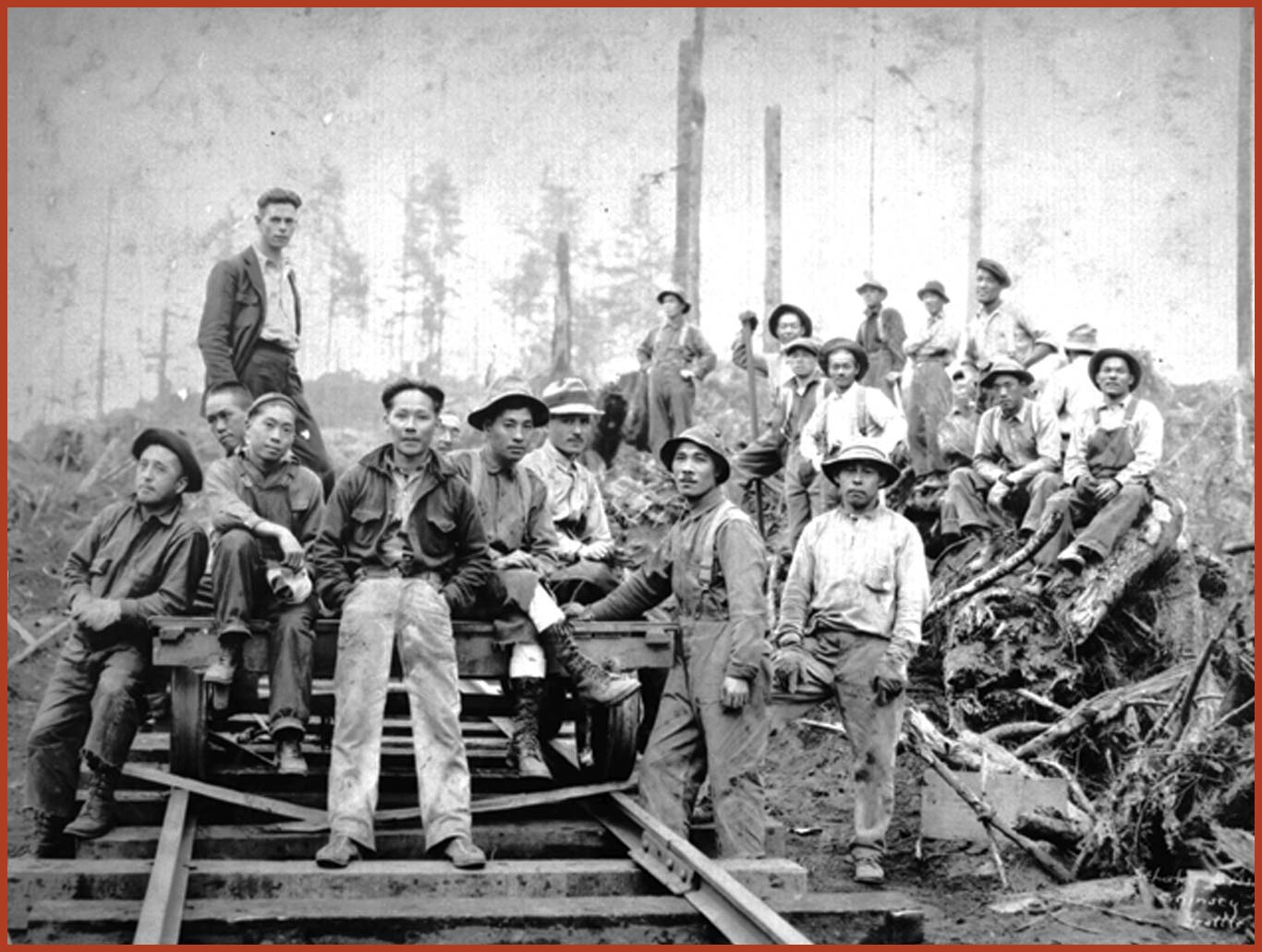 A crew of Japanese contract railroad workers.
