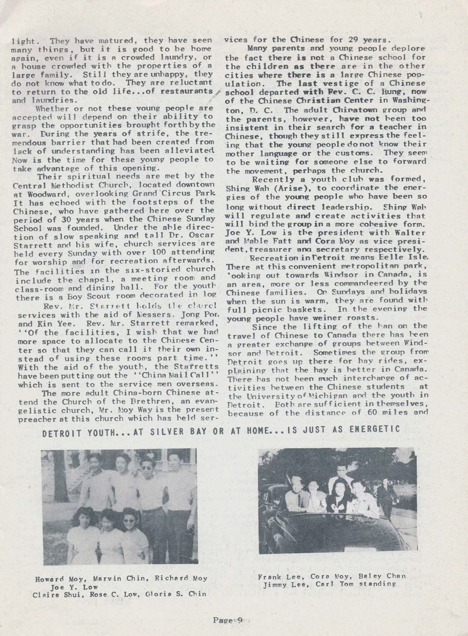 Three-page newsletter with graphic heading of word "Detroit." Below are photos and text documenting the Chinese American community in Detroit.