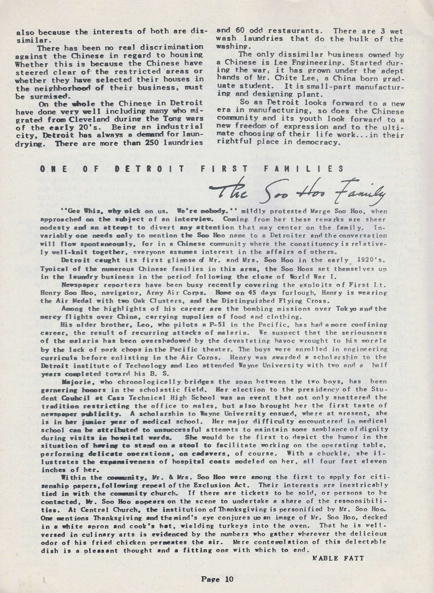 Three-page newsletter with graphic heading of word "Detroit." Below are photos and text documenting the Chinese American community in Detroit.