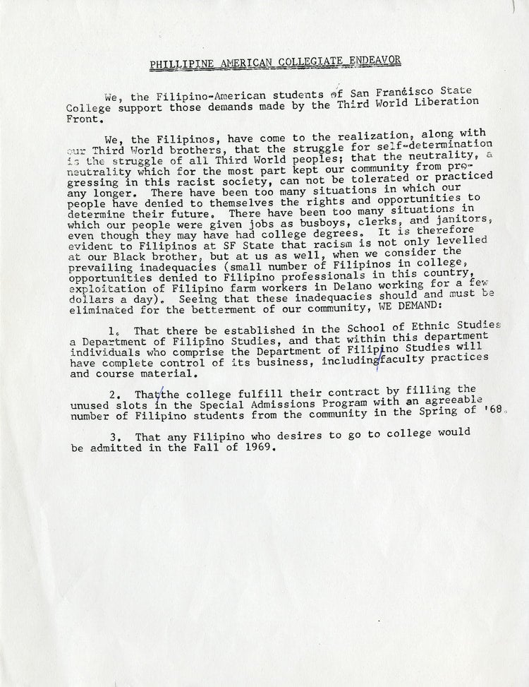 Typed TWLF strike position paper for Philippine-American Collegiate Endeavor.