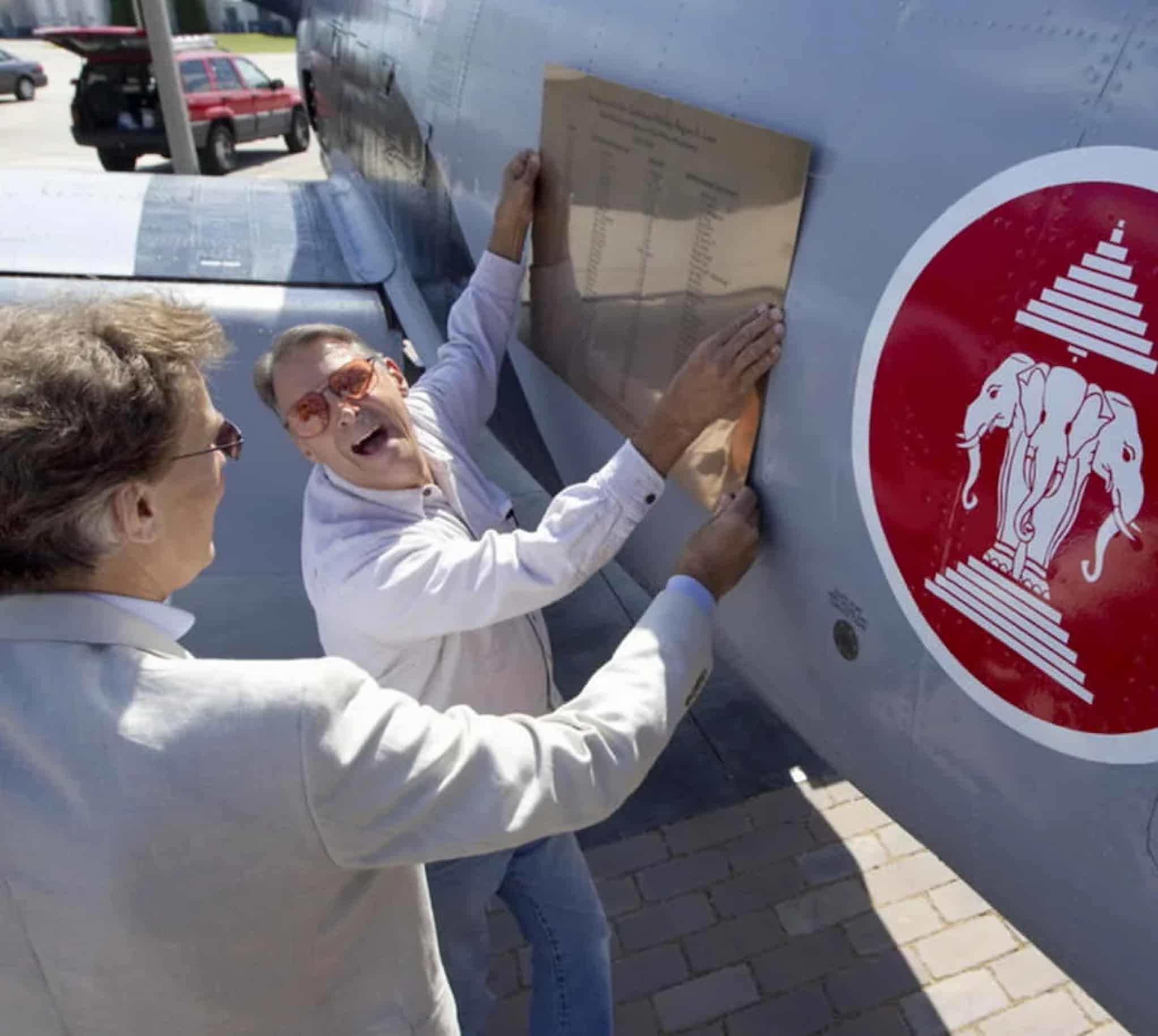 The Royal Lao Army insignia on a US plane. US T-28D planes were employed for training Hmong pilots and flying bombing missions in Laos, representing the US subterfuge about its “secret war.”