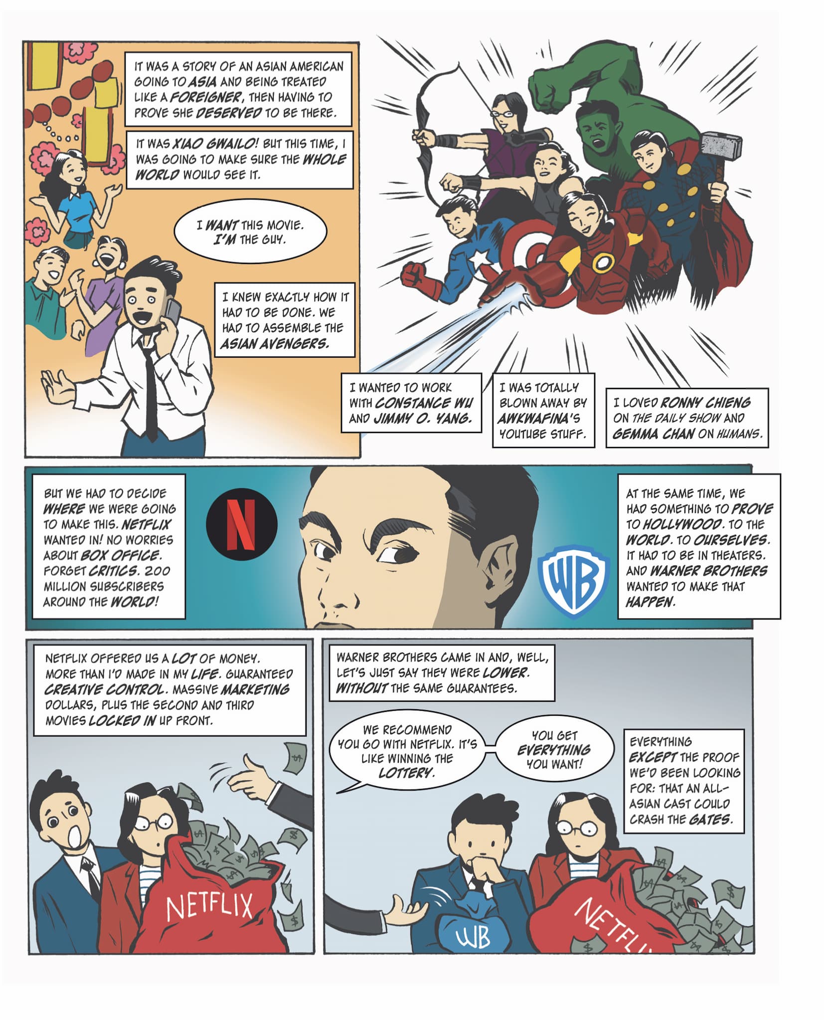 Four page graphic novel sequence illustrates Jon M. Chu's journey to directing Crazy Rich Asians.