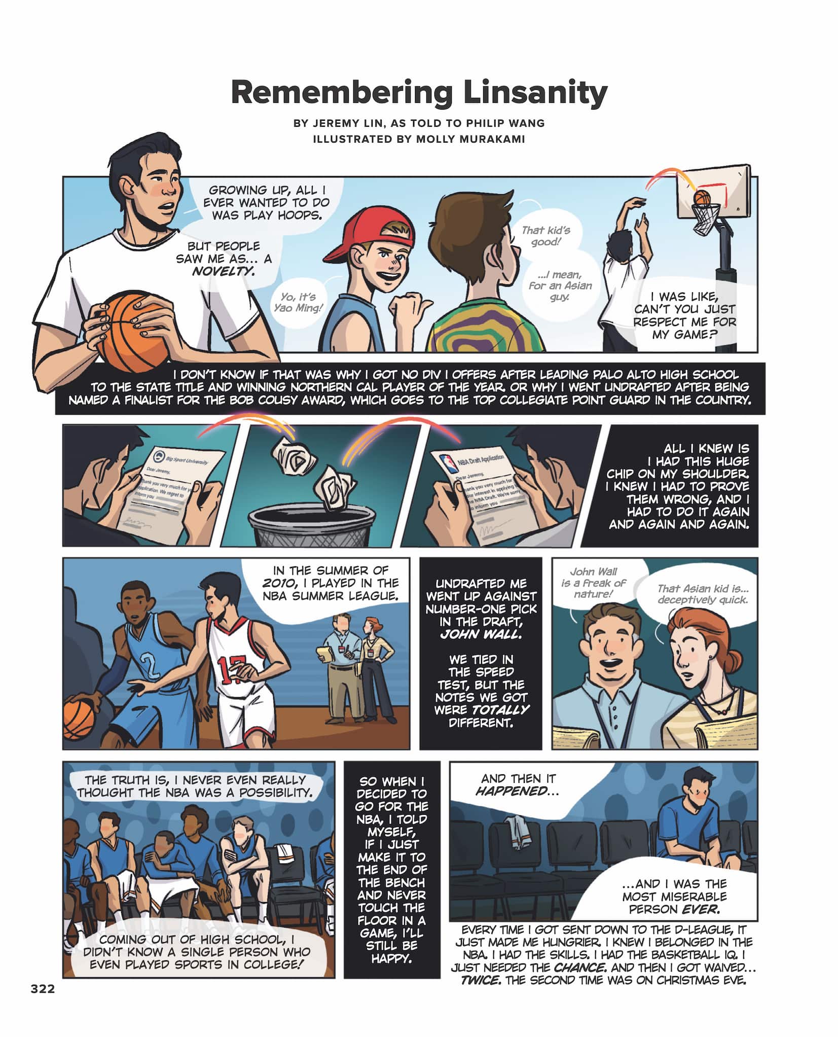 Four page graphic novel sequence chronicles the ups and downs of Jeremy Lin's basketball career, from "Linsanity" to its aftermath.