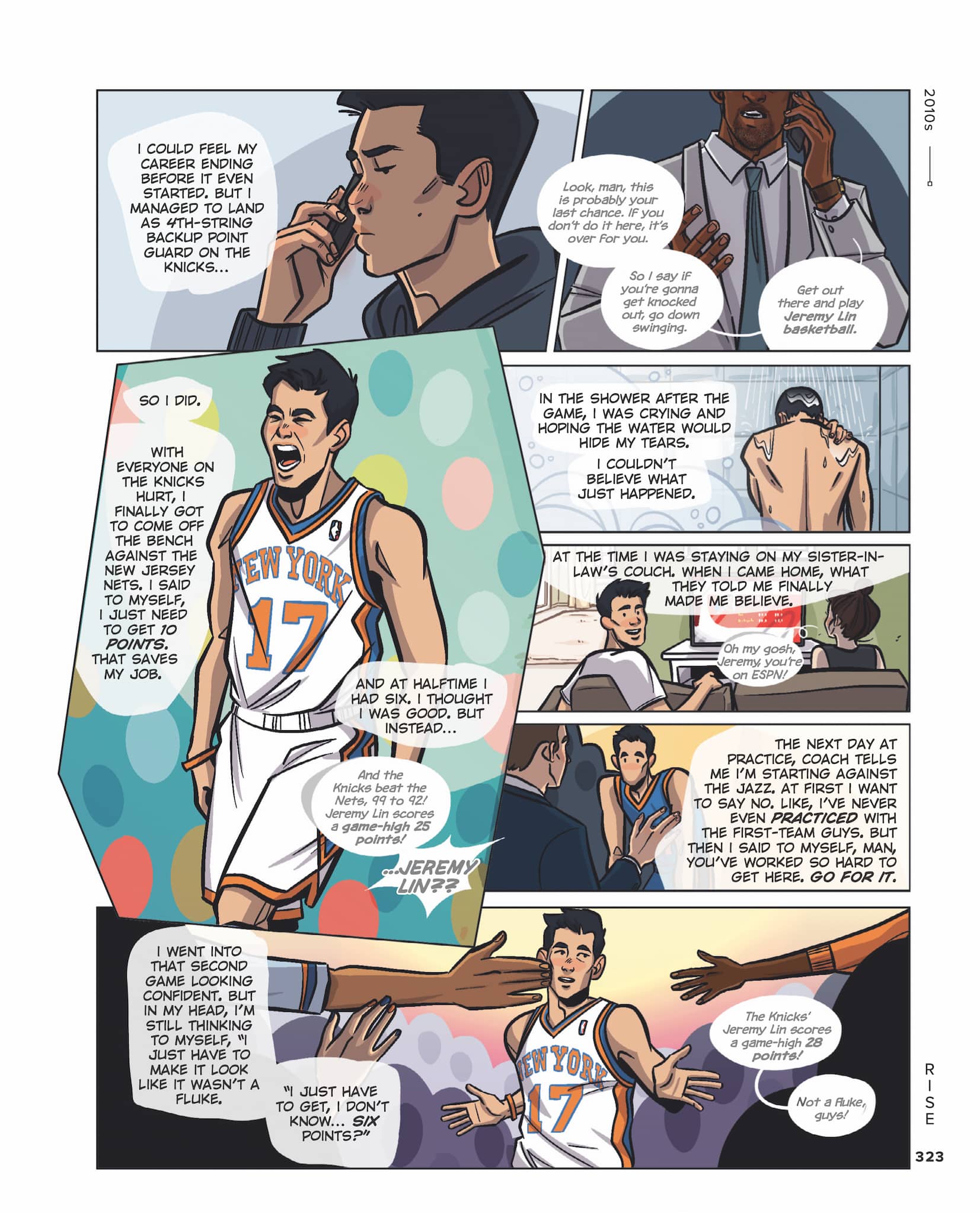 Four page graphic novel sequence chronicles the ups and downs of Jeremy Lin's basketball career, from "Linsanity" to its aftermath.