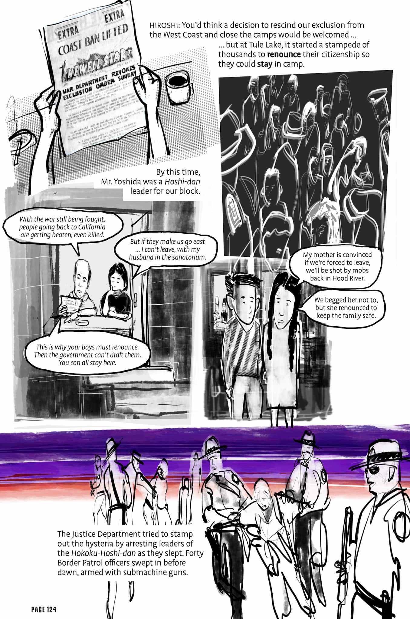 This page shows Japanese Americans talking about the aftermath of the war and the dangers that follow. Many chose to renounce their citizenship.