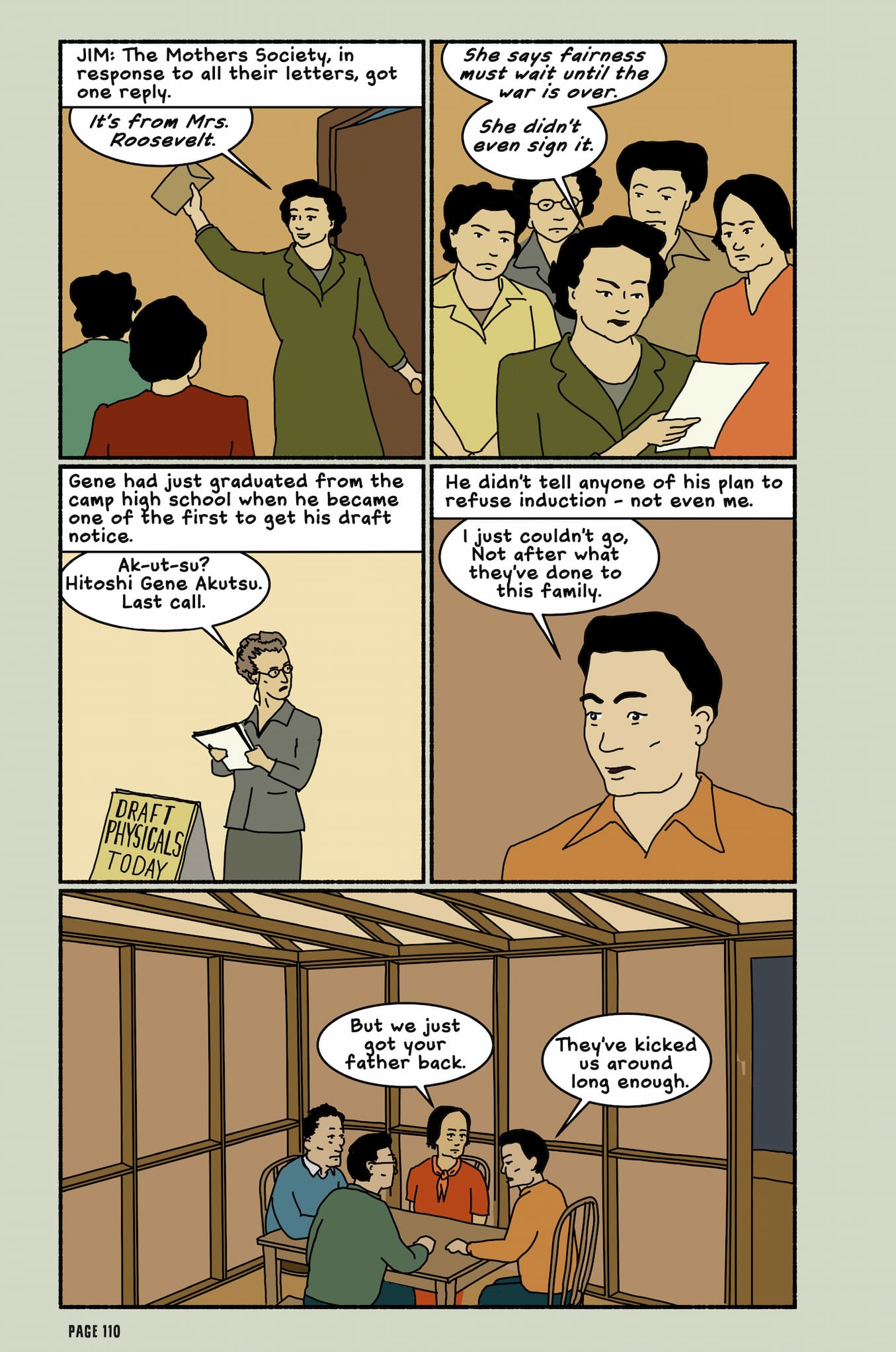 This page shows Japanese mothers receiving a reply for their letters. Nisei Gene Akutsu tells his family he refused to be drafted.