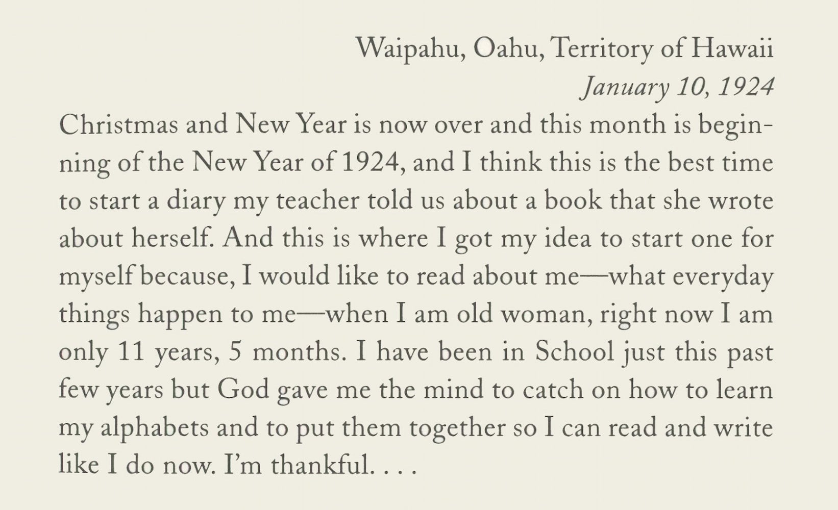 Diary entry about a friend who moved away to Honolulu with her family, leaving Monrayo lonely.