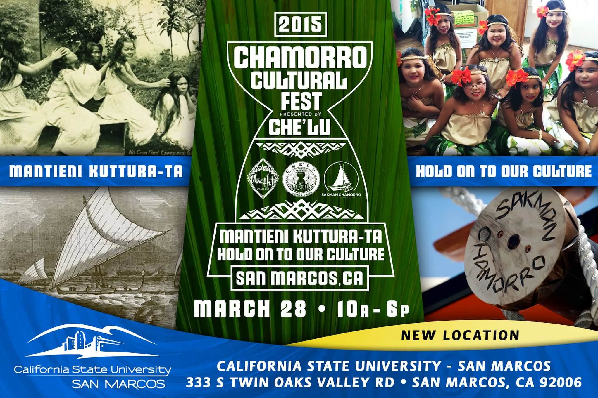 Flyer for the 2015 CCF with information on date and time at center. In each corner there are four different photos of people and a sakman.
