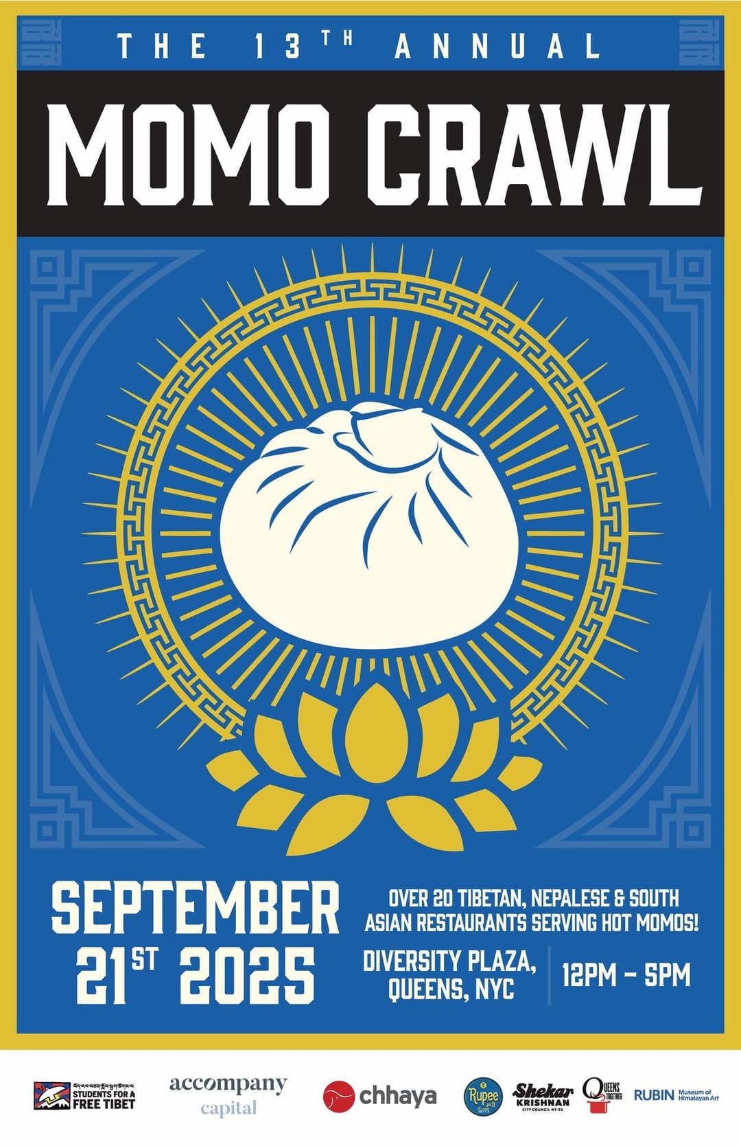 A flyer for the Annual Momo Crawl featuring a dumpling.