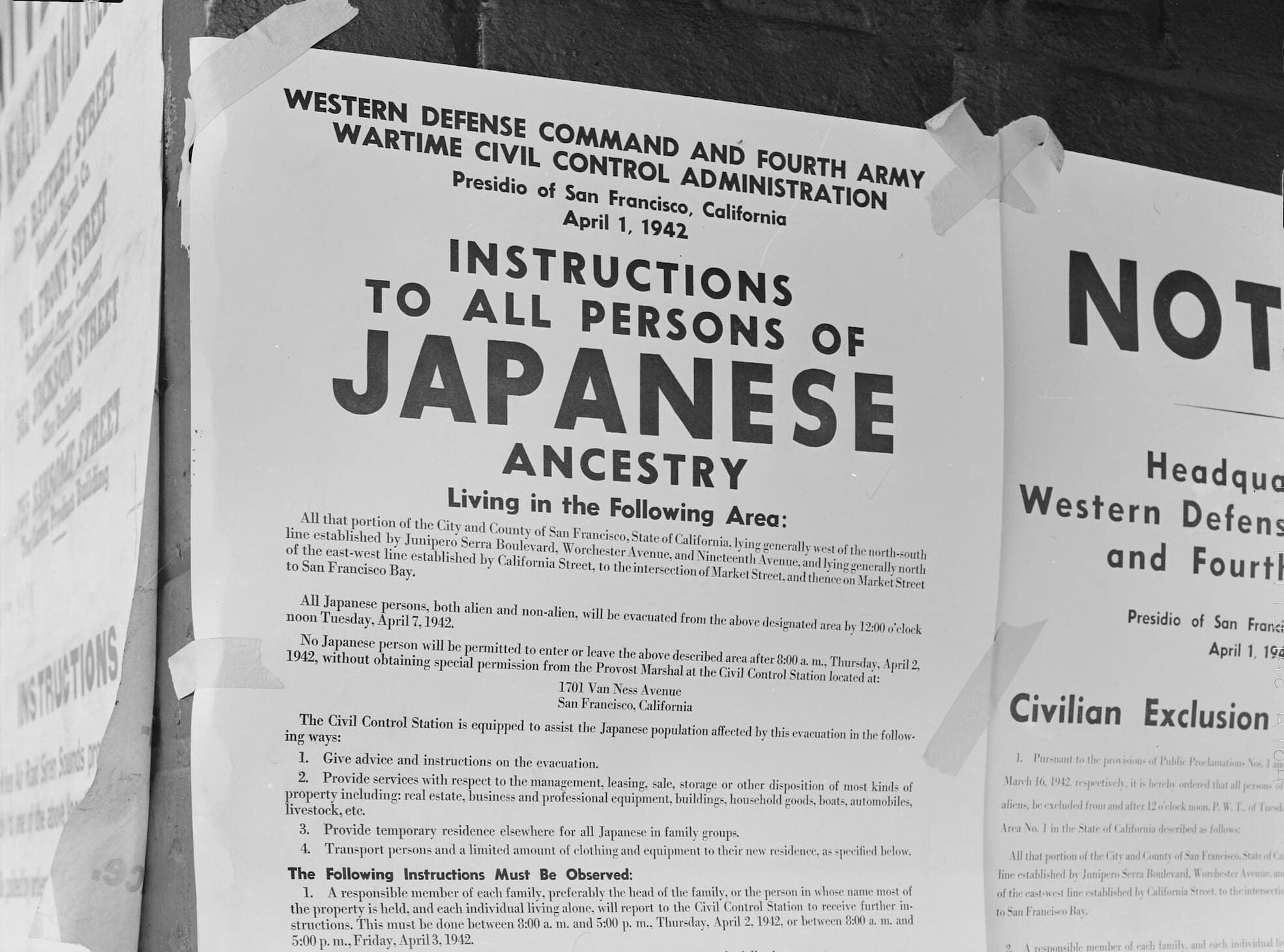 Posters displaying the mandatory "evacuation" orders for Japanese Americans during WWII.