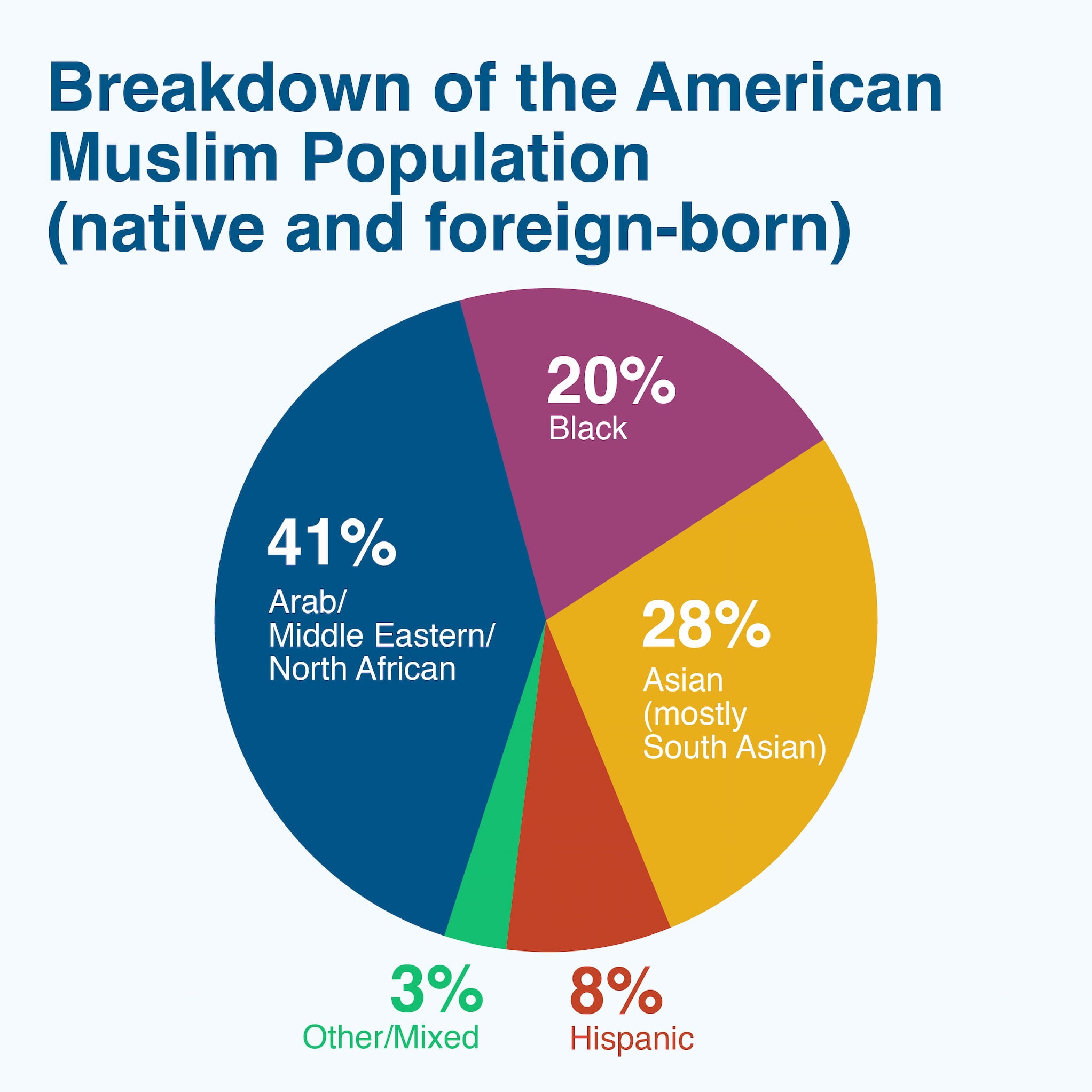 Pie chart details breakdown of the American Muslim population, both native and foreign-born.