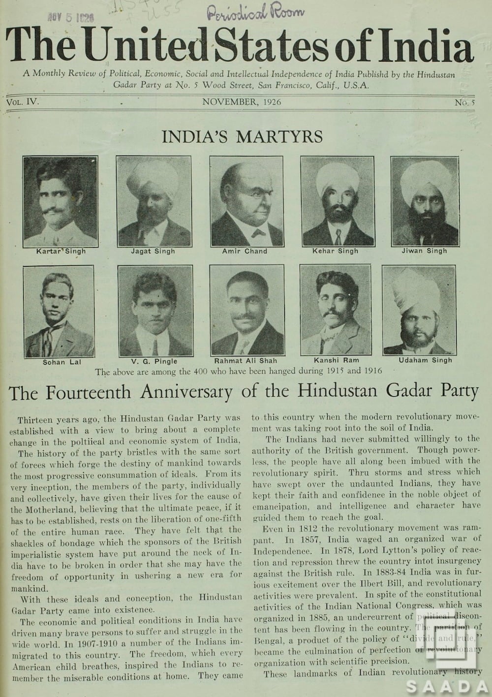 A photo of recently arrived Sikh men above an article discussing Fred Lockley's case against Hindus.