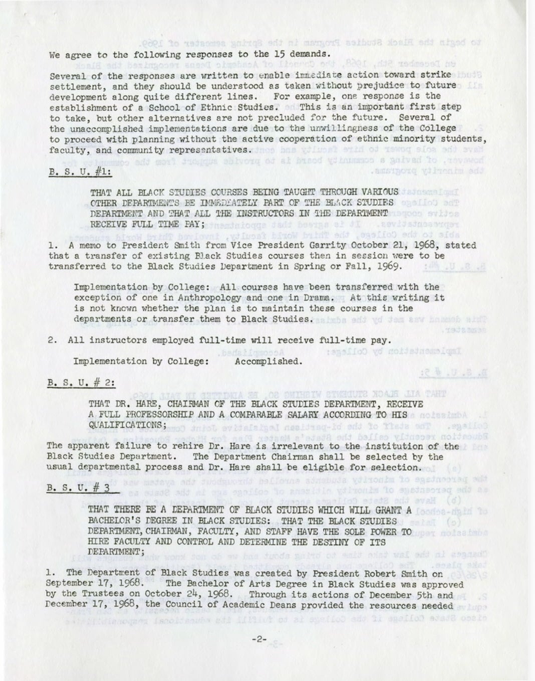 The first three demands of the Black Students Union relate to the payment and hiring of faculty.