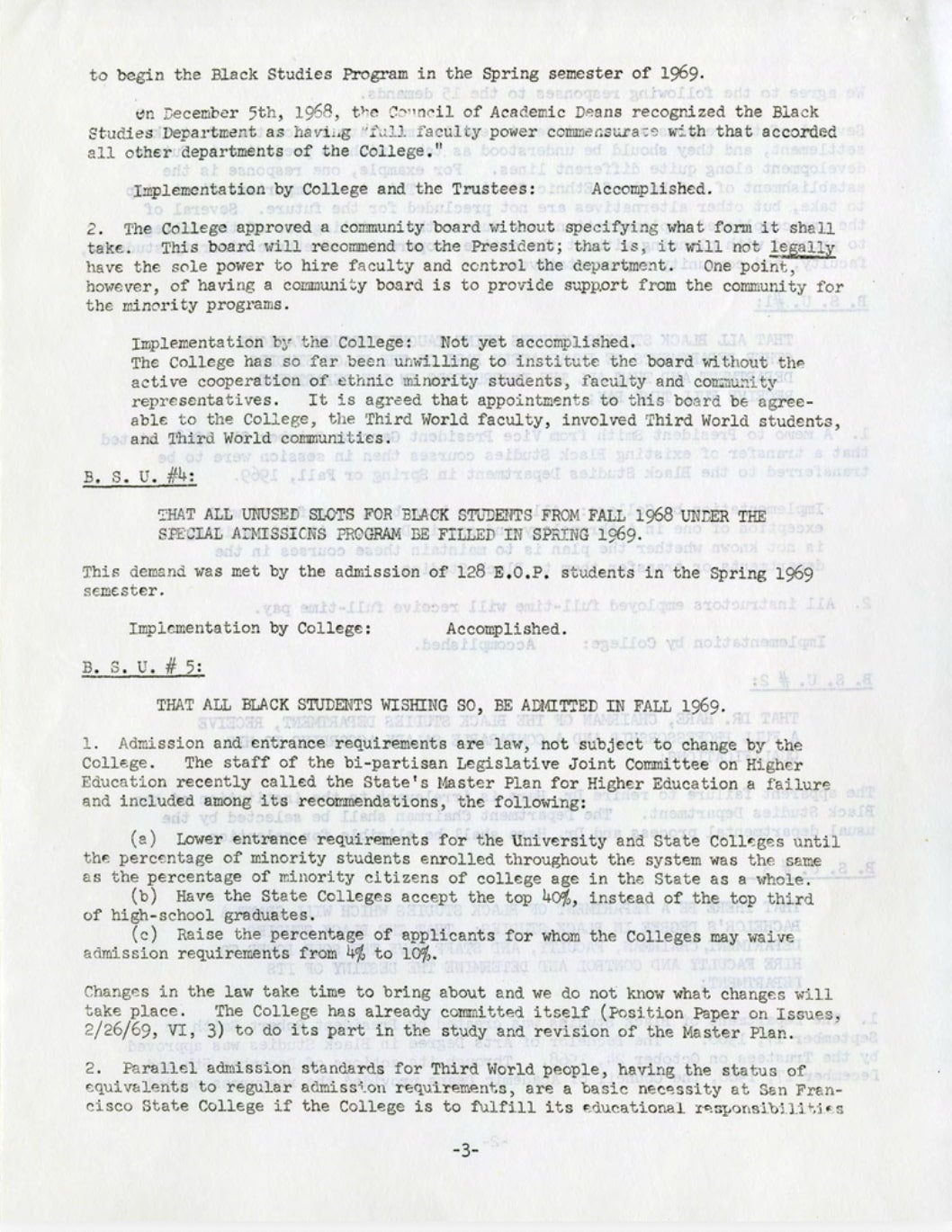 Black Students Union demands 4 and 5 relate to admitting black students.