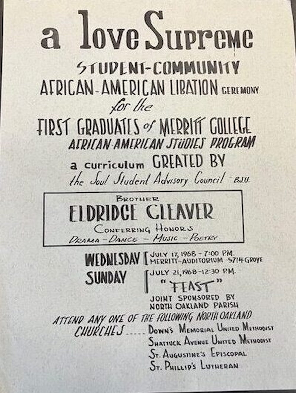 Flyer promoting the first graduates with Afro-American Studies degrees from Merritt College.