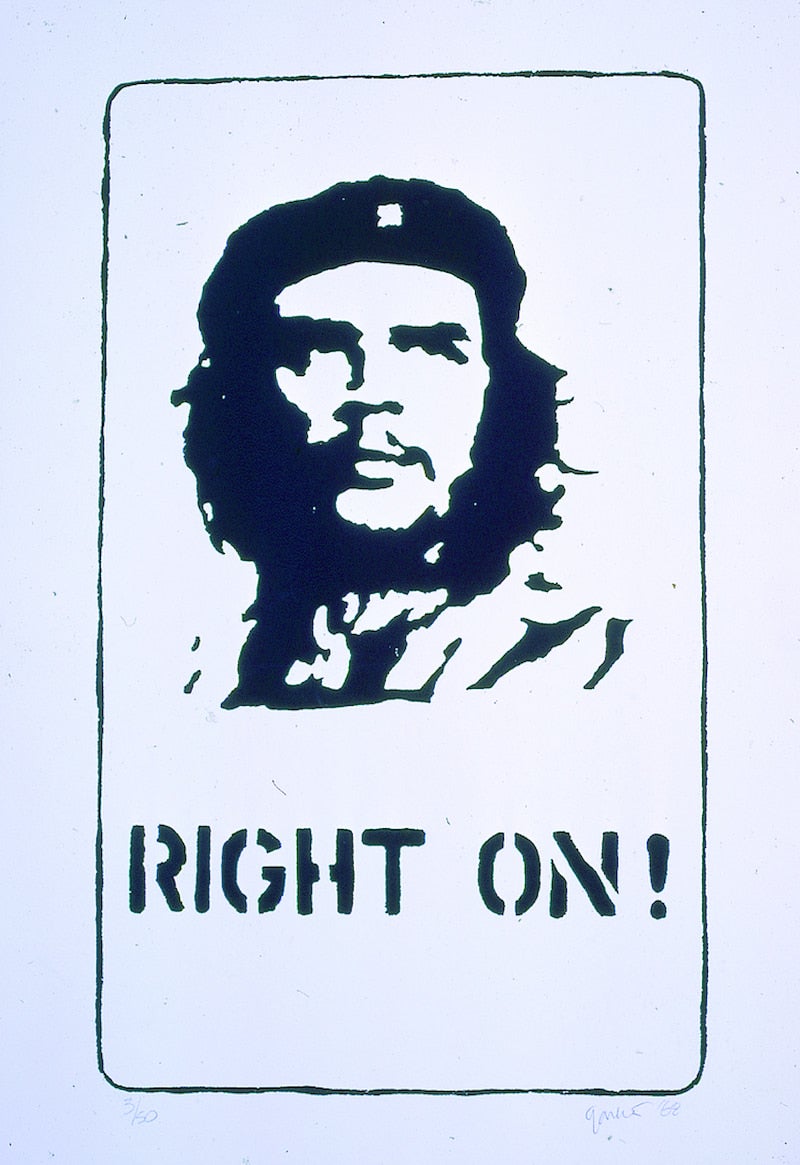 Monochrome image of Che Guevara with the slogan Right On!