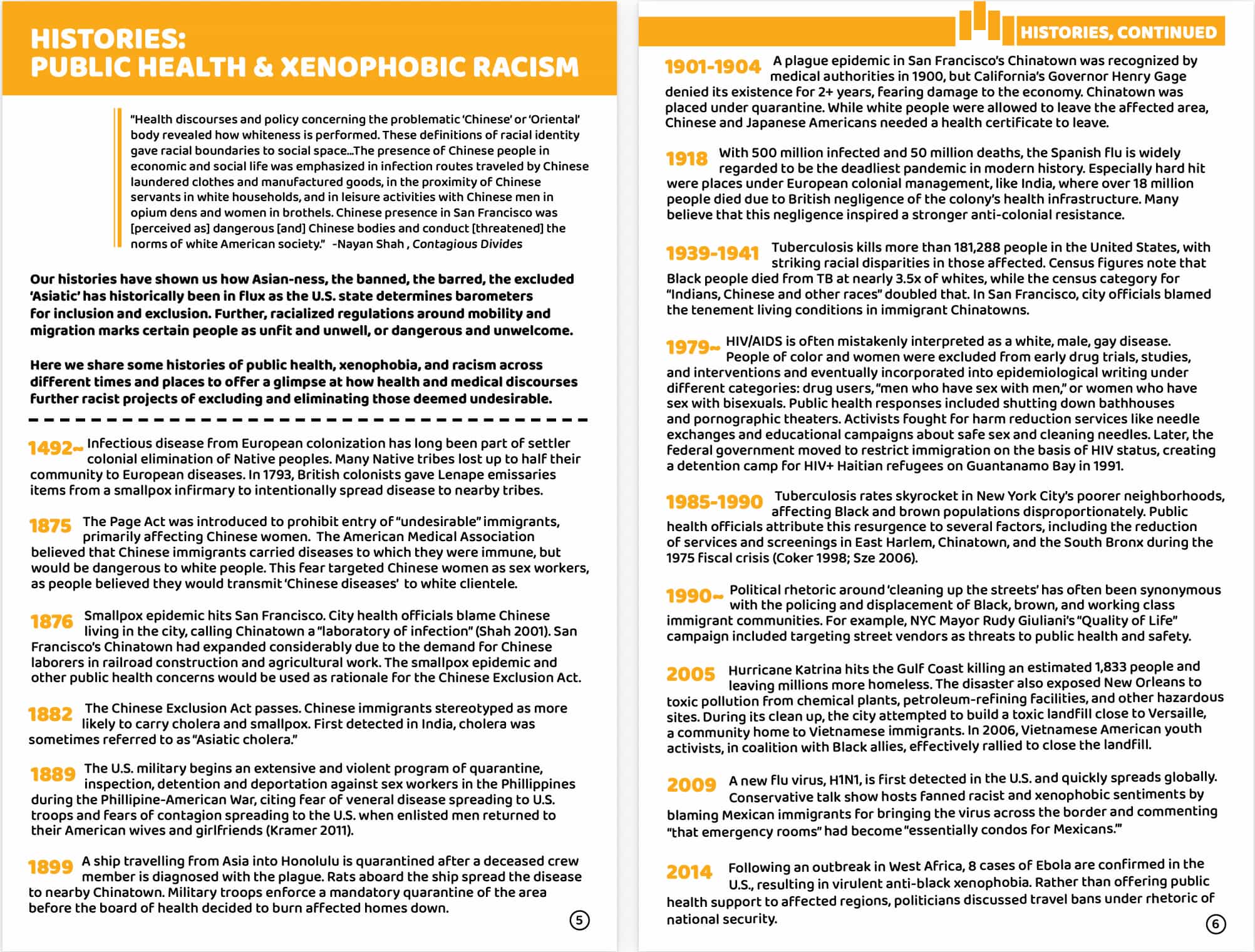 A timeline describes the fears associated with disease outbreaks and different ethnicities.