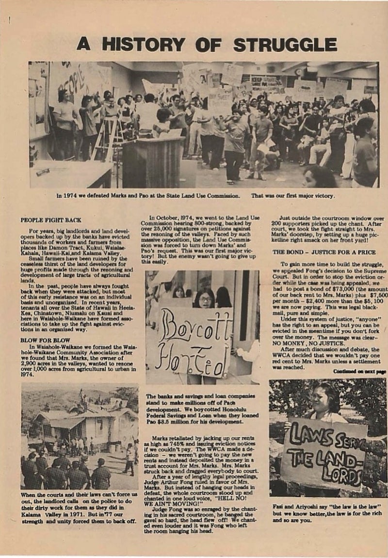 Pictures under the headline A History of Struggle show different protesters with their signs.