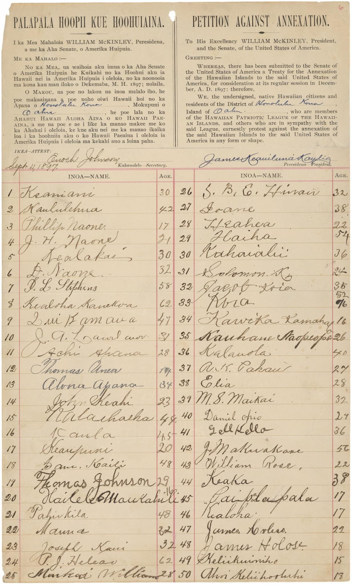 Two columns of signatures under a petition against annexation.